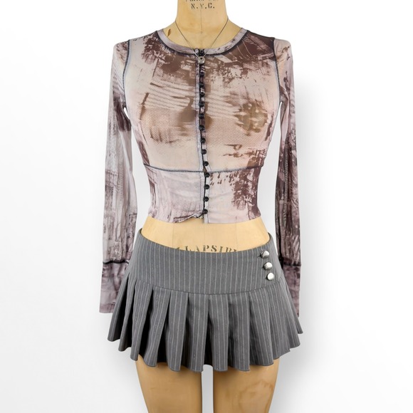 Urban Outfitters Tops - Y2K Mesh Sheer Top Button Up Cropped Slim Fit Grunge Cyber Goth Size XS